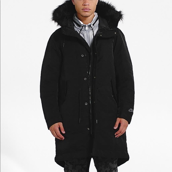 Nike Mens NSW Down Fill Parka Jacket Hooded Size L Black - Picture 2 of 14